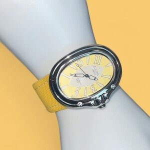 Yellow Oval Watch with Silver Accents